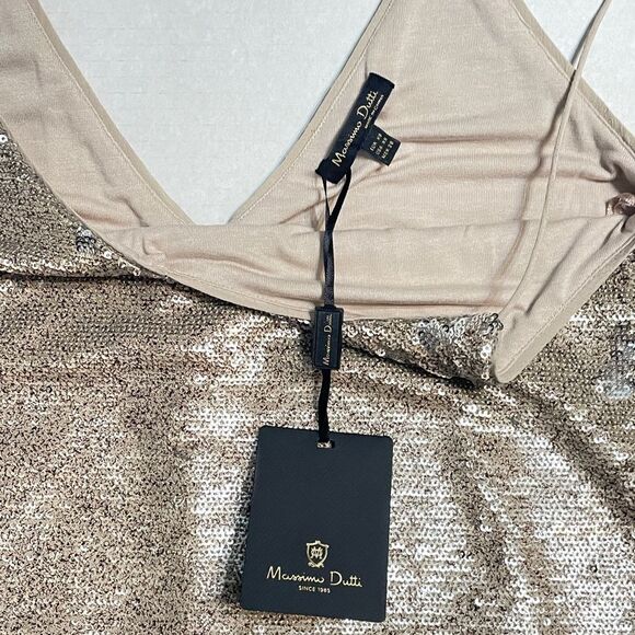 NWT Massimo Dutti Gold Sequin Blouse. Champagne sequins v-neck tank top NEW - Picture 3 of 14